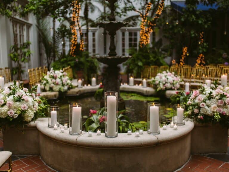 Outdoor event space with picturesque courtyards and lush greenery.