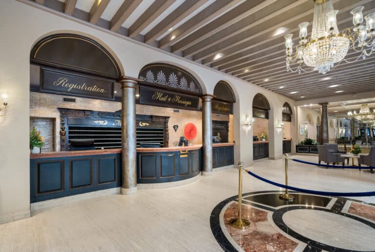 Elegant hotel lobby with classic New Orleans decor and welcoming ambiance.
