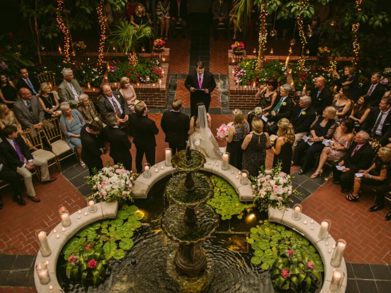 Outdoor event space with picturesque courtyards and lush greenery.