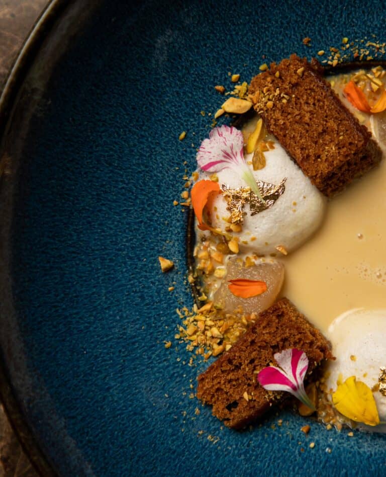 Close-up of a fine-dining dish served at the New Orleans Royal Sonesta.